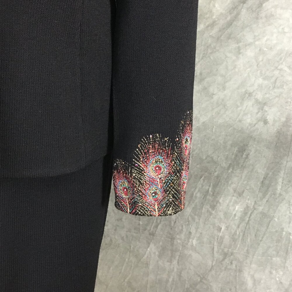 BEAUTIFUL st john evening knit black rhinestones embellished skirt suit 14 16 - Picture 6 of 11